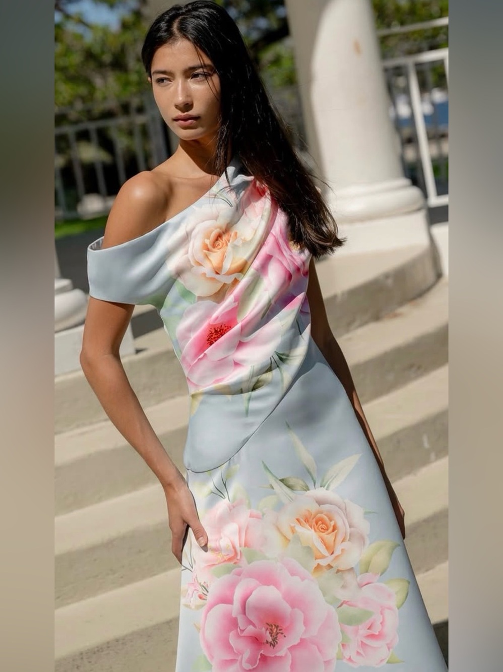 ELLIATT Harper Asymmetrical Gown in Baby Blue Floral Size XS  NWT